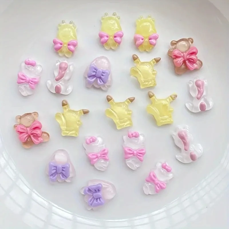 20 قطعة الكرتون لطيف القوس الحيوان مسمار السحر اكسسوارات ملونة شفافة راتنج مسطح ثلاثية الأبعاد مسمار أجزاء ل DlY مسمار الراين