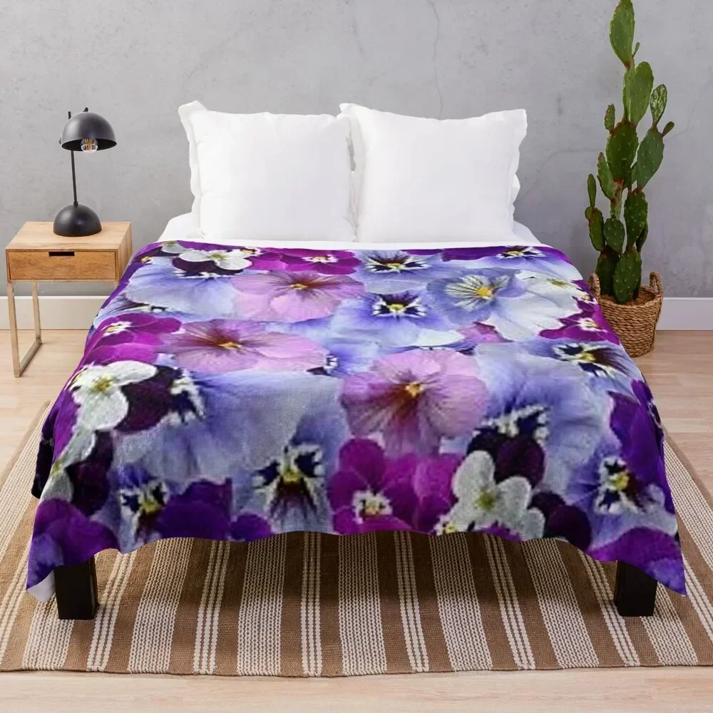

SPRING PURPLE PANSY GARDEN ABSTRACT ART Throw Blanket Stain Resistant Cozy Warm Blanket
