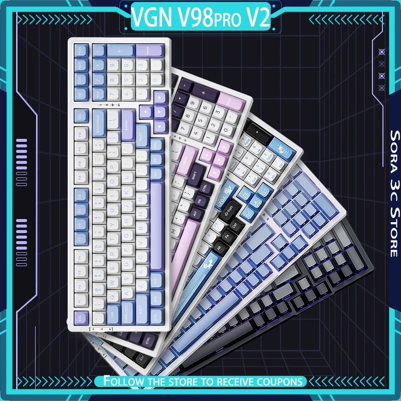 VGN V98pro V2 Mechanical Keyboard Wireless Bluetooth 3mode Ergonomic Design GASKET Hot Swap RGB Custom Office Gaming Keyboard