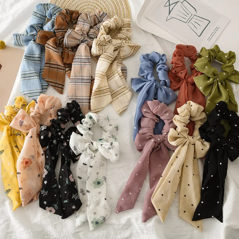 

7PCS New Fashionable Chiffon Floral Bow Large Intestine Hair Band Headband Female Ponytail Tie Hair Streamer Hair Band
