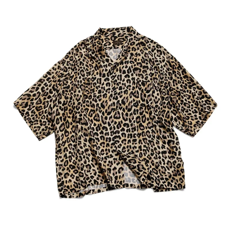 

Kapital 2SS Leopard Print Casual ort Sve irt ex Hawaiian Sle Summer Clothing Youth Faion Stand Fit Daily Wear