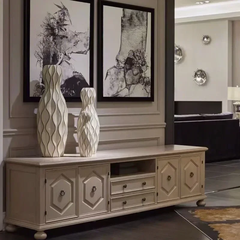 American country living room retro solid wood TV cabinet modern locker model room furniture Meike solid wood video cabinet