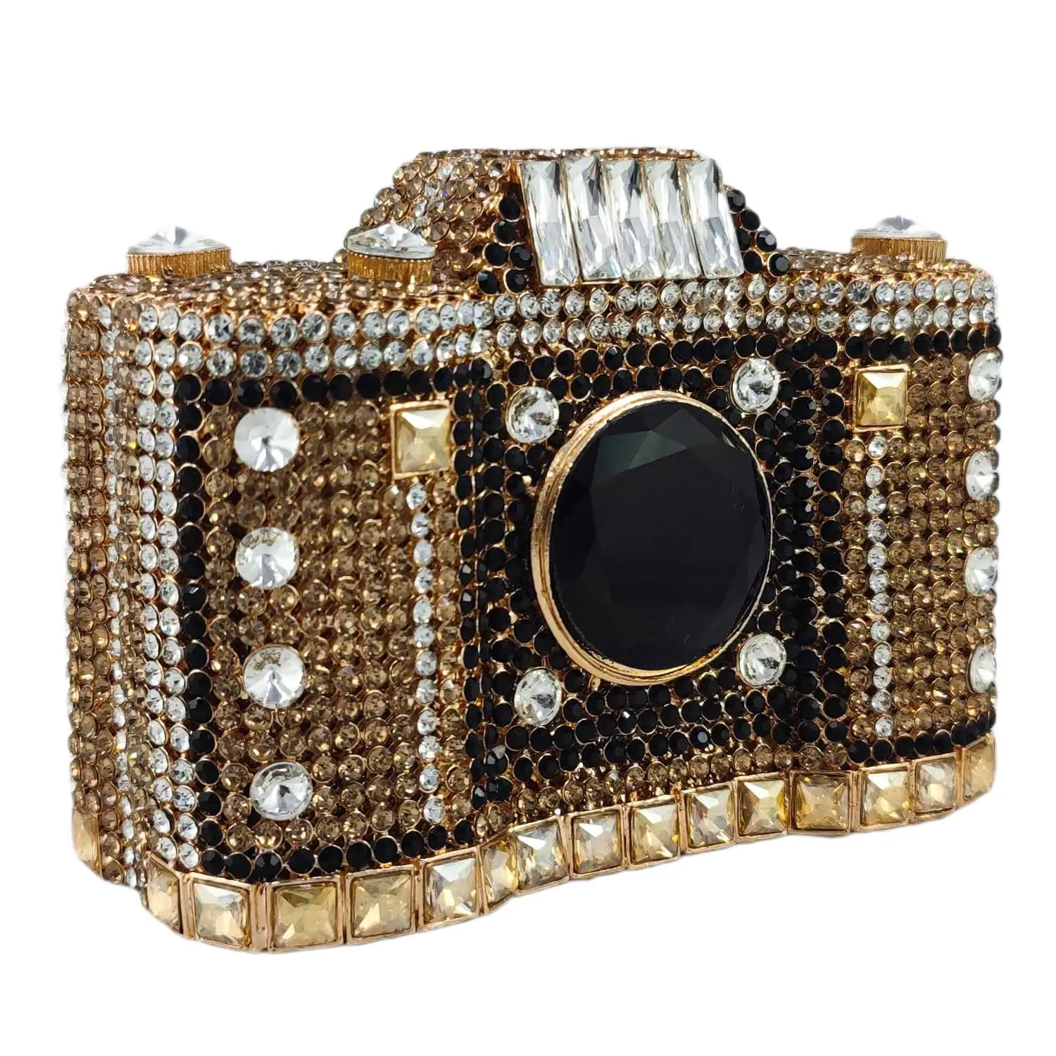 Boutique De FGG Retro Luxury Crystal Clutch Camera Evening Handbags Party Dinner Rhinestone Minaudiere Handbags