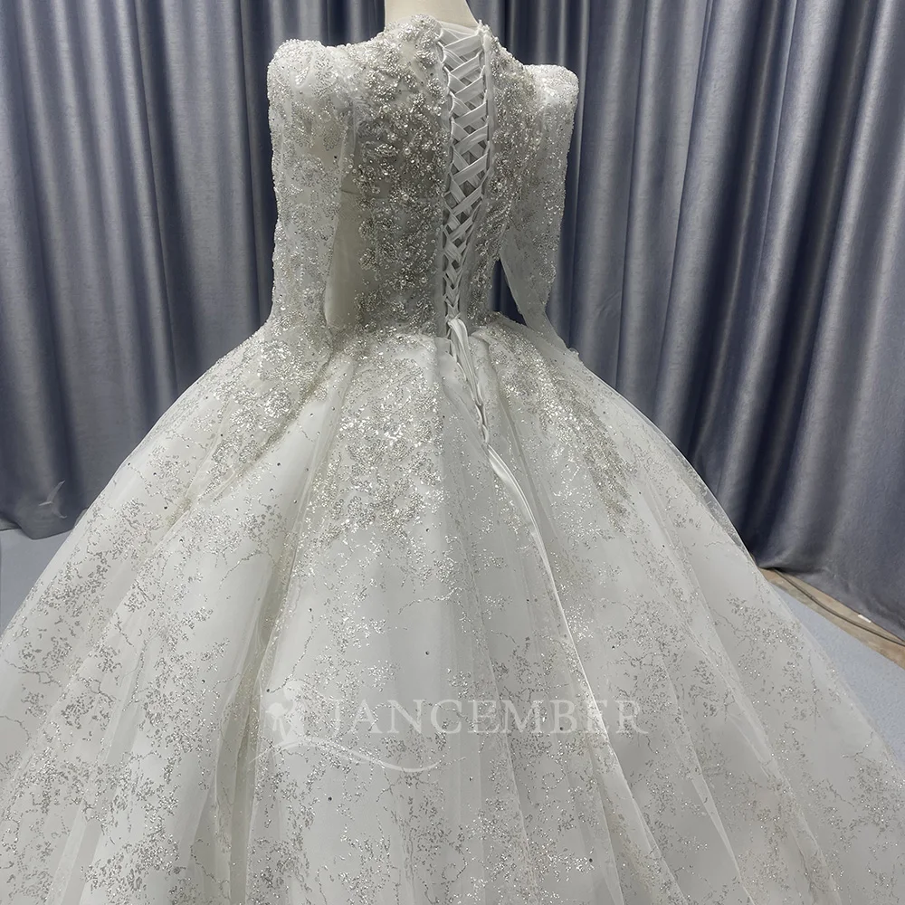 High Neck Ballkleid Brautkleider Langarm Organza Vintage Hochzeitskleid Hoher Kragen Wunderschöne Vestidos De Novia Maßgeschneidert