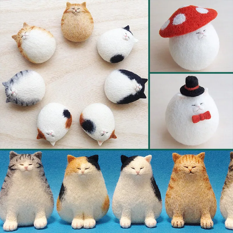 Handmade Poke Wool Felt Doll, DIY Doll, Cute Chubby Cat, Material Kit Beginner Plush Toys, Pingente de Celular, Produtos não acabados