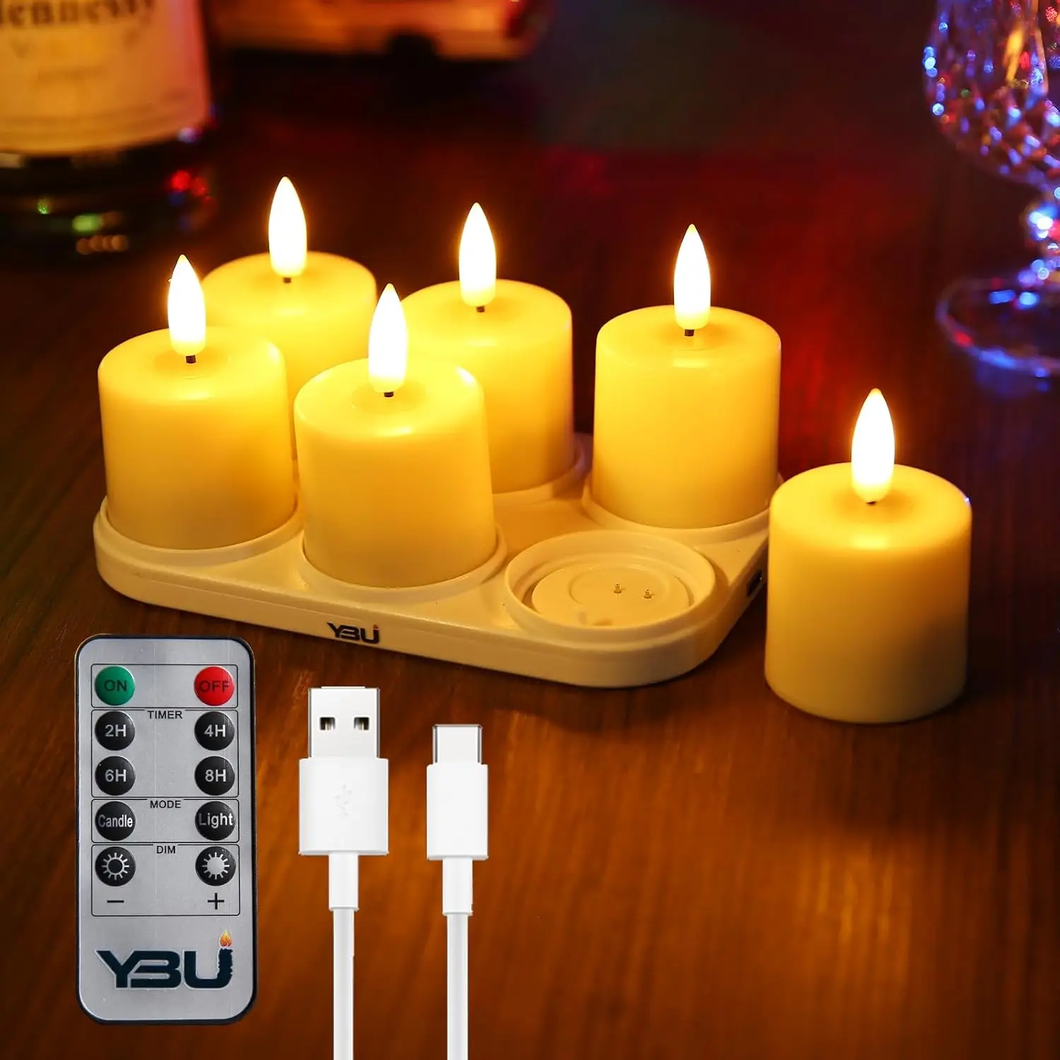 

Rechargeable Flameless Flickering Tea Light Candles with Remote & Timer, 100+ Hours, Amber (6pcs)