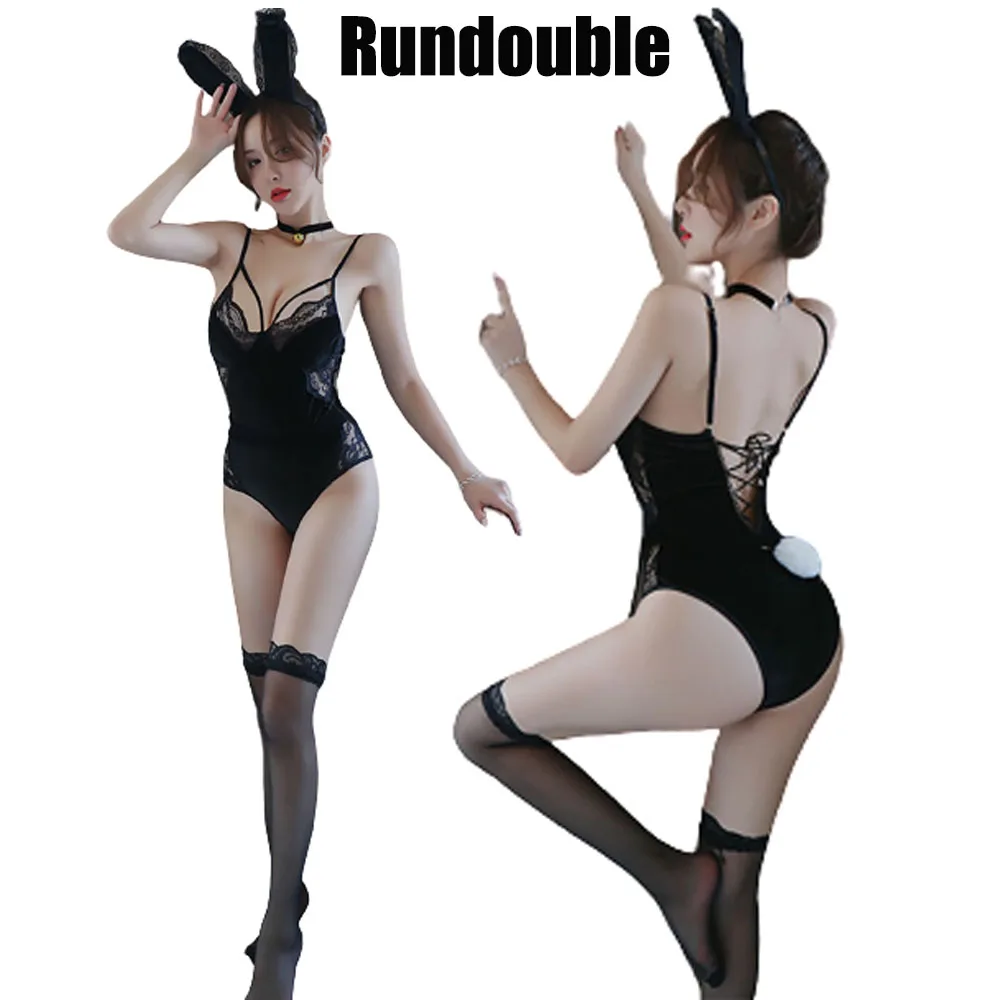 

Новинка, костюм в стиле аниме, женский черный сексуальный комбинезон на Хэллоуин, милый кролик для ролевых игр, домашняя одежда