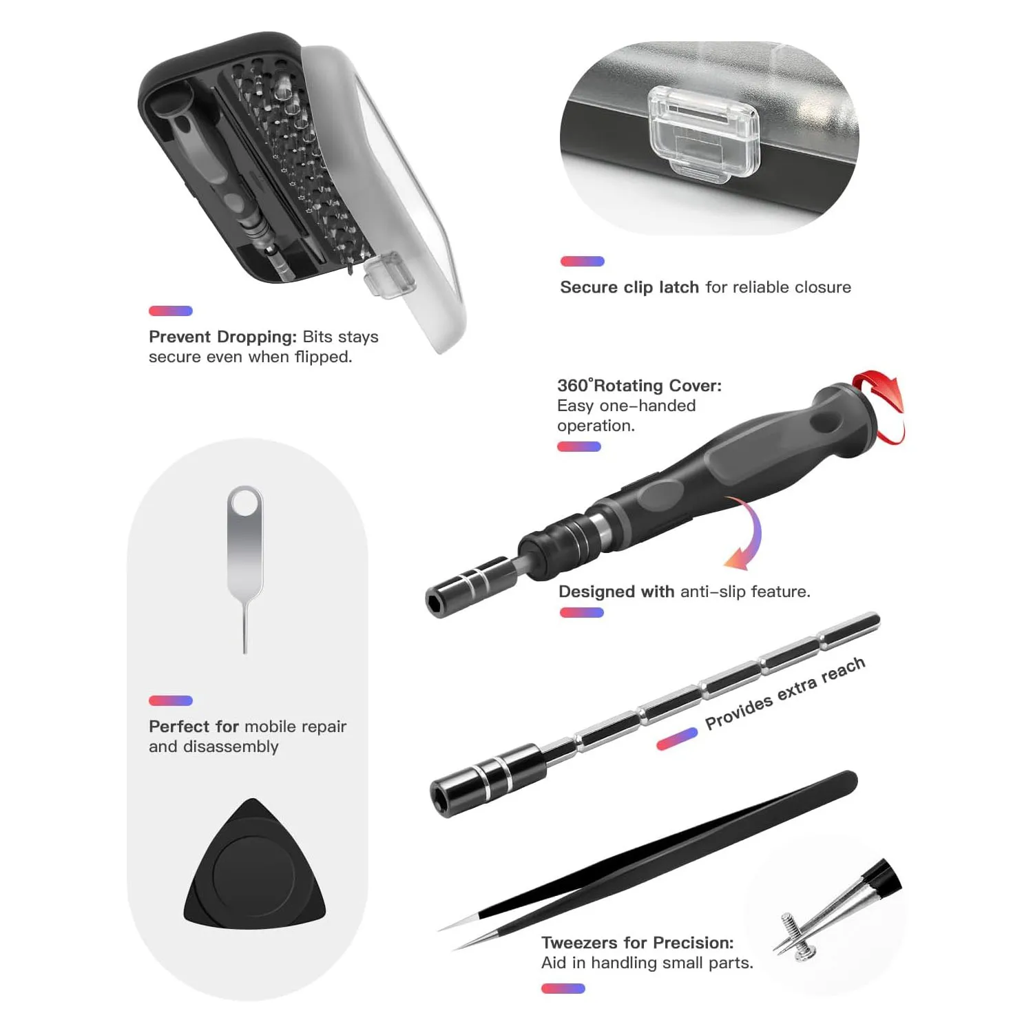 48-in-1 Precision Screwdriver Set, Professional Repair Tool Kit with Magnetic Tips, Universal Extension Rod, for Phone, Computer