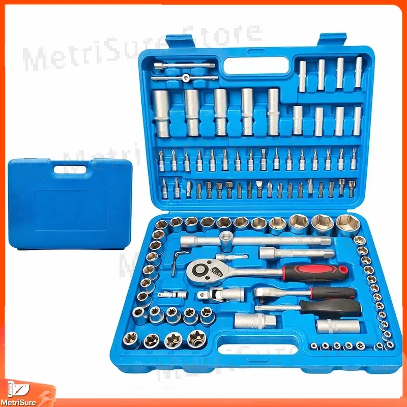108-Piece Professional Mechanical Sleeve Wrench Tool Kit for Home Auto Repair Rust Proof Durable Manual Tools Set with Hard