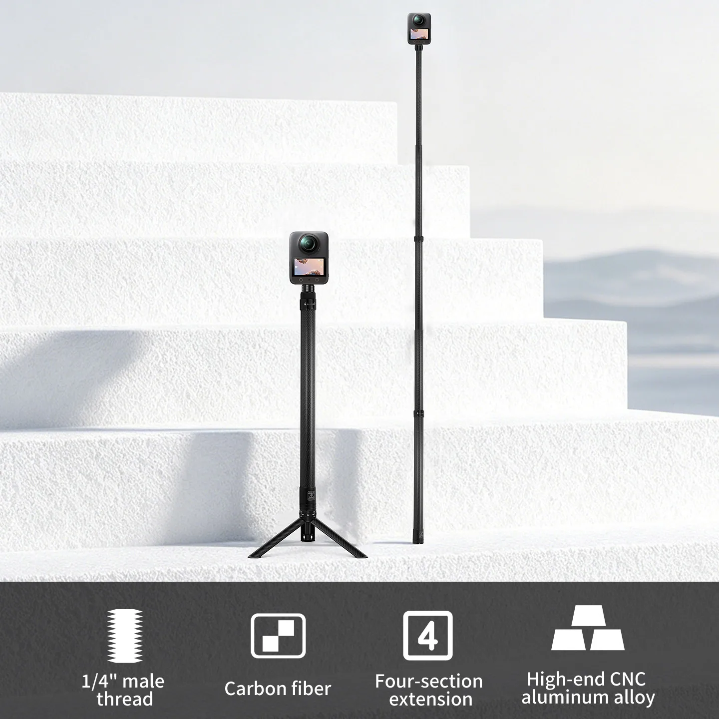 Verstellbarer 1,1m Carbonfaser-Selfie-Stick mit unsichtbarer, stabiler Verriegelung für Insta360 X6 DJI Osmo 360II Mobile 6 5 Gimbal-Stativhalterung – Detail 2