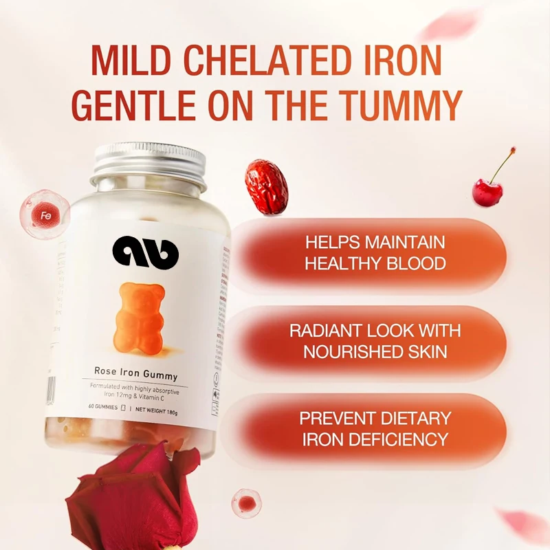 Rose iron gummies, maintain healthy blood, prevent dietary iron deficiency, 60 gummies