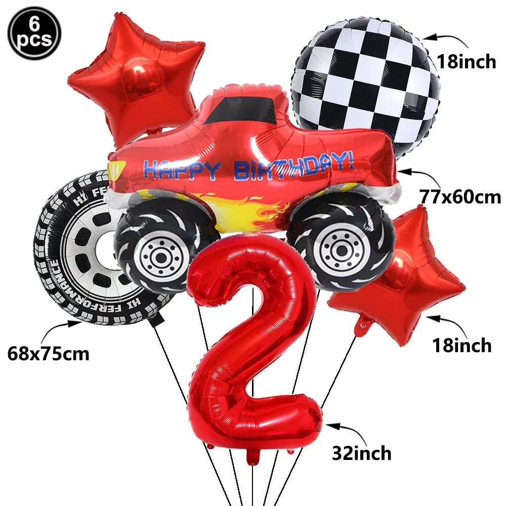 Monster Truck Birthday Balloon Set 1-9th Birthday Decor Racing Checkered Flag Wheel Star Foil Balloons Baby Shower Party Decor - view 3