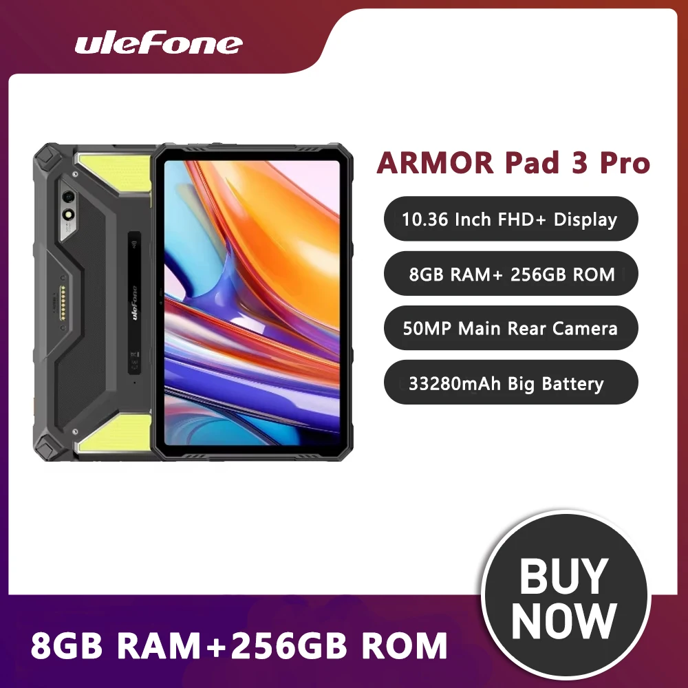 Ulefone Armor Pad 3 Pro Rugged Tablet PC 33280mAh MediaTek MT8788 16GB RAM(8+8) 256GB ROM 50MP 10.36