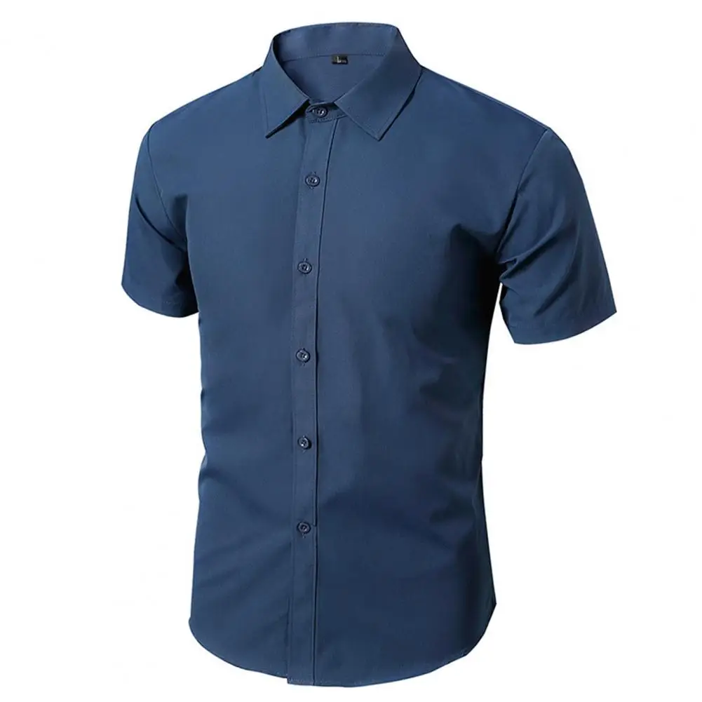 Classic Men's Business Shirt Fashion Solid Color Short Sleeve Shirt Black White Blue Slim Fit Shirt Office Shirts Summer Shirts