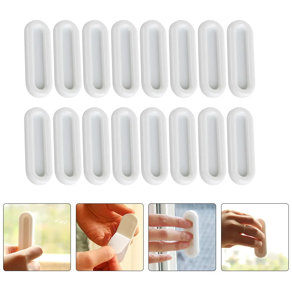 

16pcs Cabinet Handles Self-Adhesive Drawer Knobs Multifunction Door Pulls Stick On Plastic White Durable Wardrobe Closet