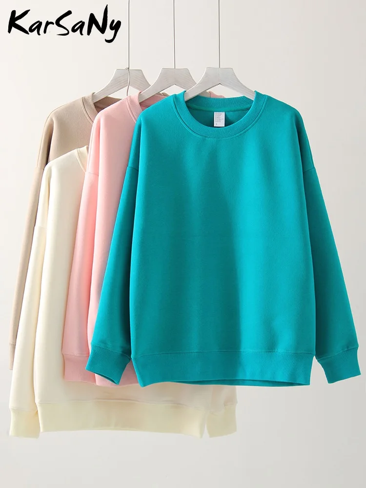 Women\'s Sweatshirts Cotton Solid Autmun Basic Causal Warm Long Sleeve Sweatshirt O Neck Drop Sleeve Oversized Pullover For Women