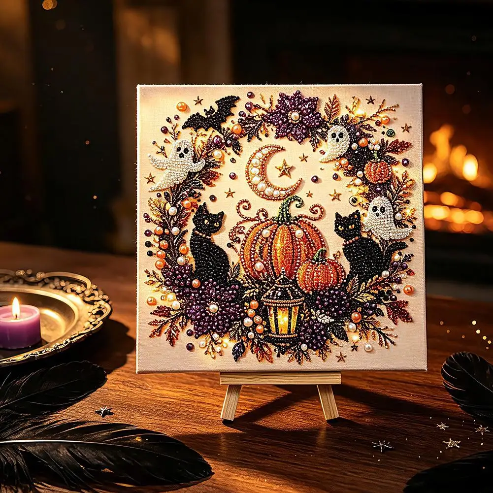 Halloween Pumpkin 3D Pearl Art DIY Kit for Adults Cute Spooky Diamond Painting Craft Kit，DIY Fall Home Decor Wall Art