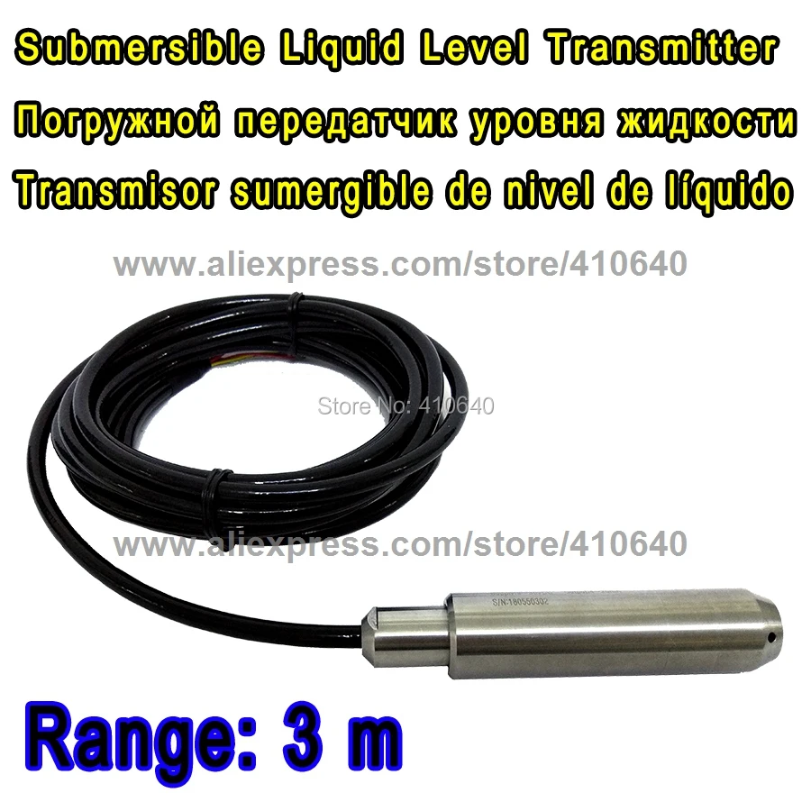 

Range 3 Meter with 4m Cable Submersible Liquid Level Transmitter Level Transducer Input Type Level Sensor Other Range is ok