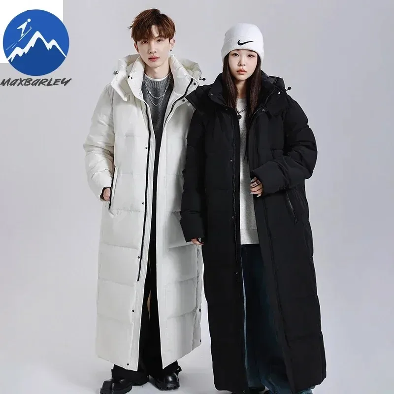 

Mens Long Down Jackets Premium Hooded Travel Goose Down Warm Parka Womens Snow Skiing Cold Protection Winter Puffer Coats