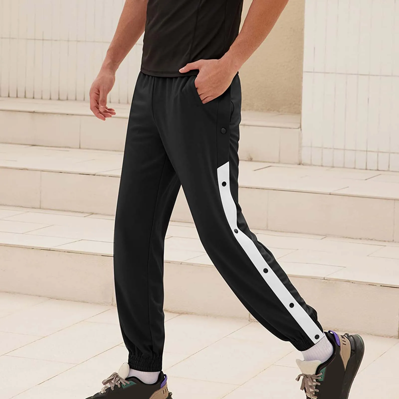 

Men Side Button Sports Basketball Pants Jogger Pants Casual Loose Type Contrast Color Single-Breasted Sweat Absorption Sweatpant