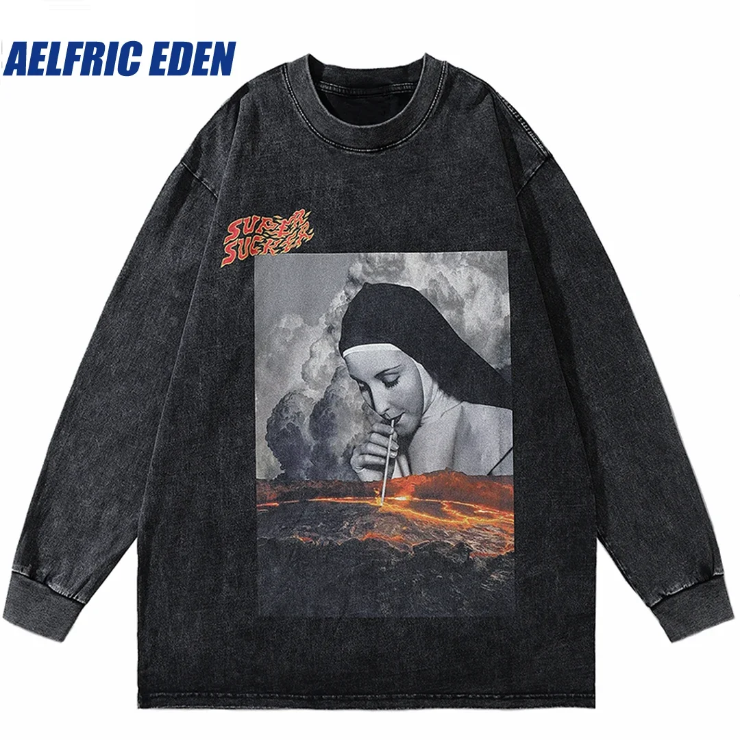 

Aelfric Eden Drinking Sister Graphic Harajuku Sweatshirt Hip Hop Streetwear Men Cotton Washed Long Sleeve Hoodie Loose Oversized