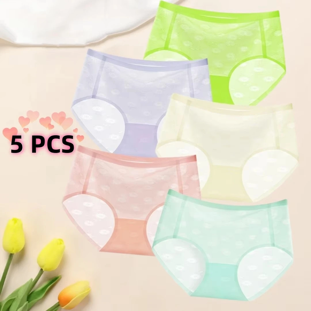 5 PCS Mid-high Waist Silky Cool Skin-friendly Quick-drying Stretch Sexy Women Ultra-thin Breathable Non-marking Underwear