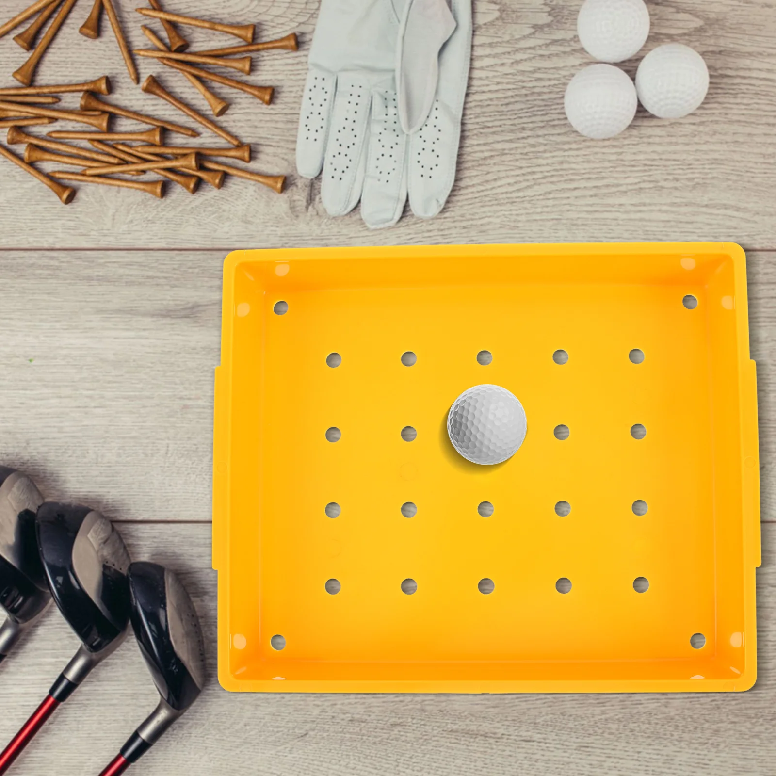 

Golf Ball Tray Bright Yellow 30 Capacity ABS Plastic Organizer Square Shape for Golf Practice Driving Range Training