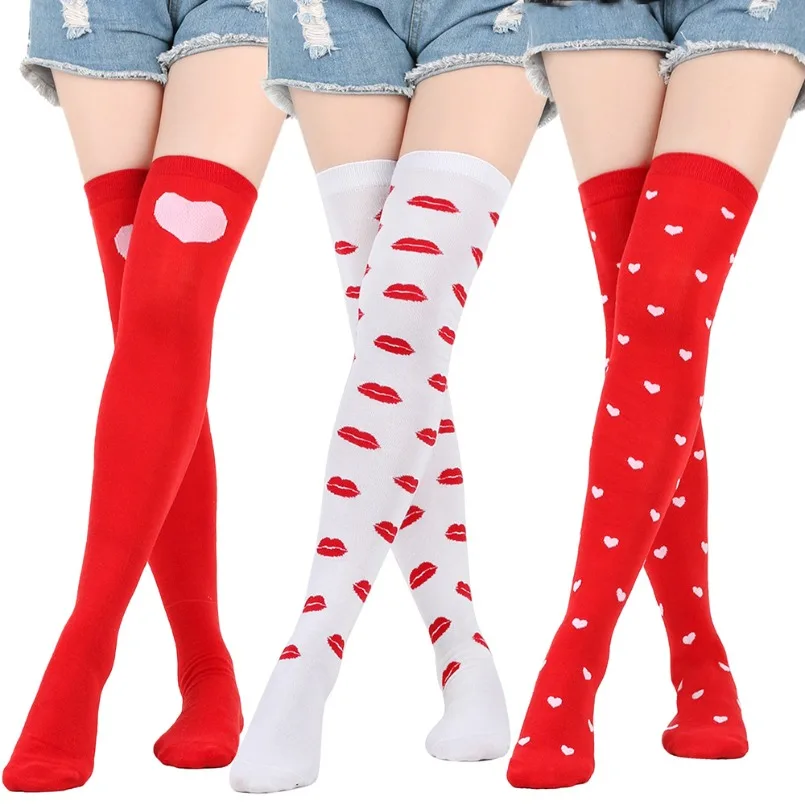 Womens Long Over Above Knee Socks Heart Love Ladies Girls Striped Thigh High Stockings Black White Cosplay Lolita Harajuku Y2k