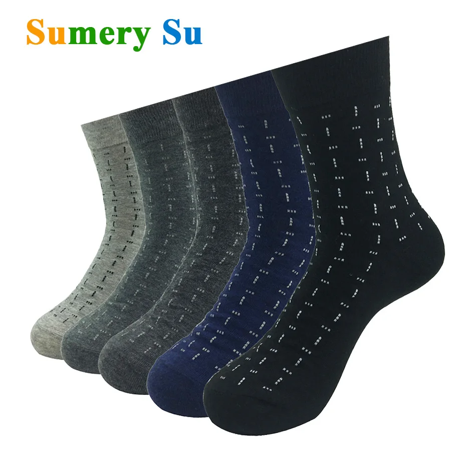 Calcetines largos de algodón a rayas para hombre, calcetín transpirable de negocios, regalo para marido y padre, 14 estilos, 5 pares por lote