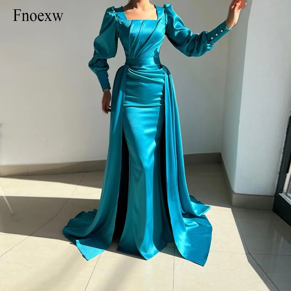 Fnoexw Princess Robe De Soirée Square Neck Vestidos De Gala Detachable Tail Mermaid Evening Dress Cap Sleeves Pleat Prom Dress