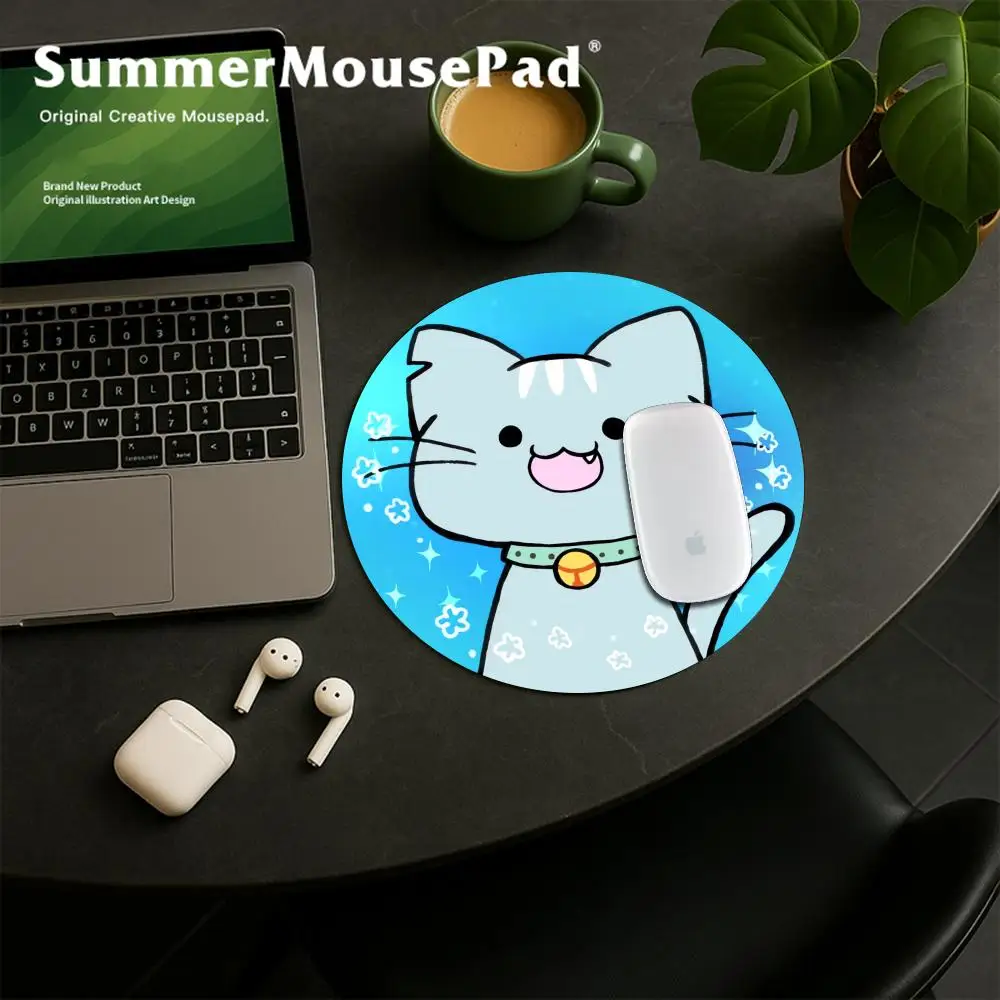 Creative Cute Kawaii Cat Pattern Small Round Mouse Pad Natural Rubber Non-Slip Desk Mat 22x22 cm Home Office Mat Gift for Friend