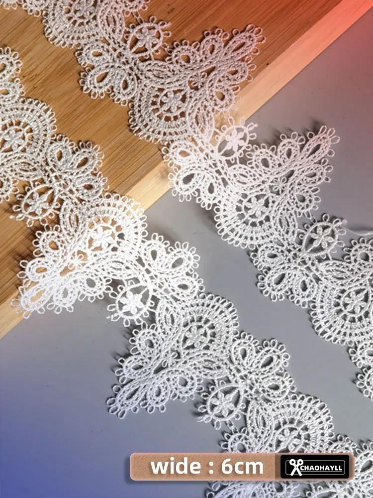 6CM Wide Luxury Mesh Gold White Black Embroidered Lace Trim for Fringe Wedding Dress Collar African Sewing Accessories Supplies