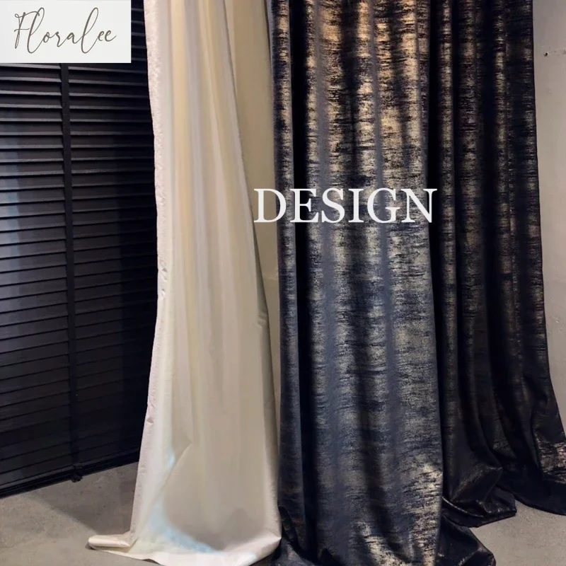 Modern Italian Light Luxury Blackout Curtains Black Gold Pearl Velvet Customizable Curtains For Villa Living Room Bedroom Decor