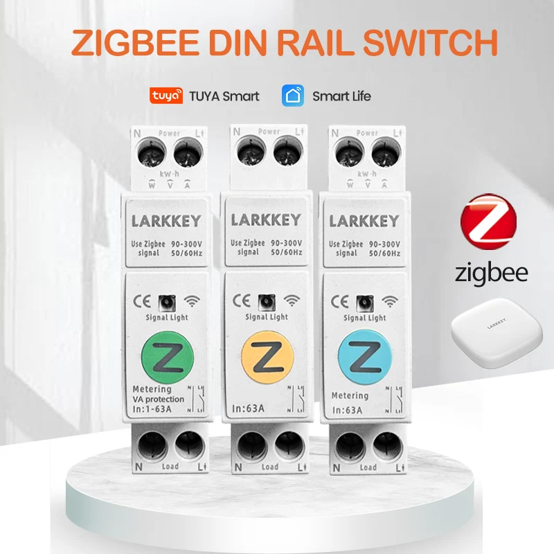

Умный автоматический выключатель Zigbee 1P + N 63A Din-рейка защита от перегрузки по току и пониженного напряжения измерение мощности MCB дистанционный переключатель LARKKEY