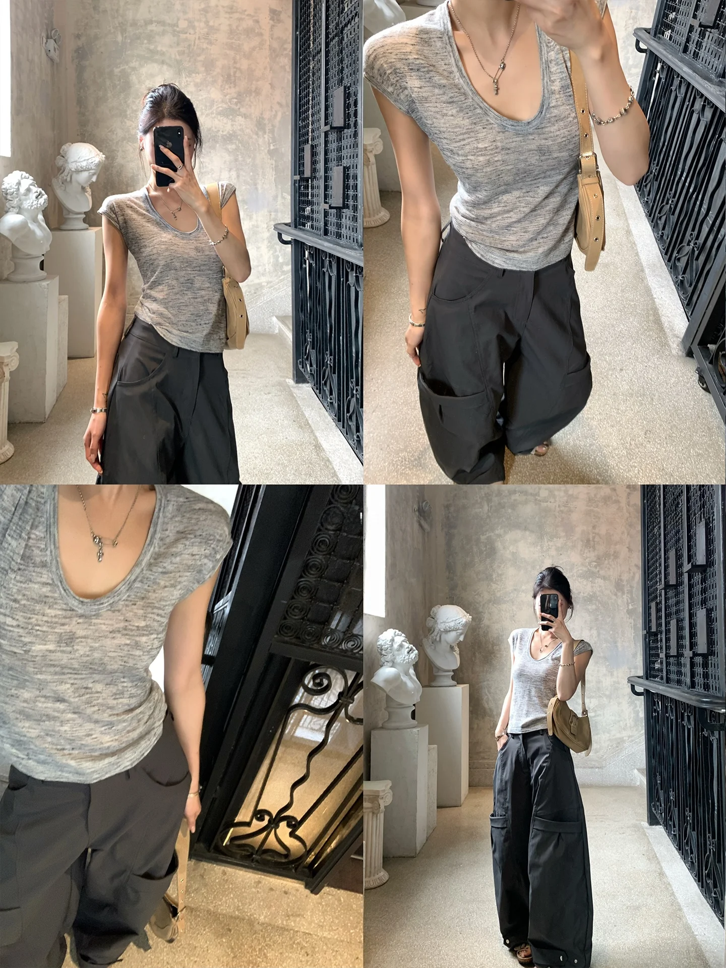 GV Big Brother Linen Wool Lightweight Short Sleeve Basic Clean Fit Women's T-shirt Versatile Design Spring 2026 round Neck view 2