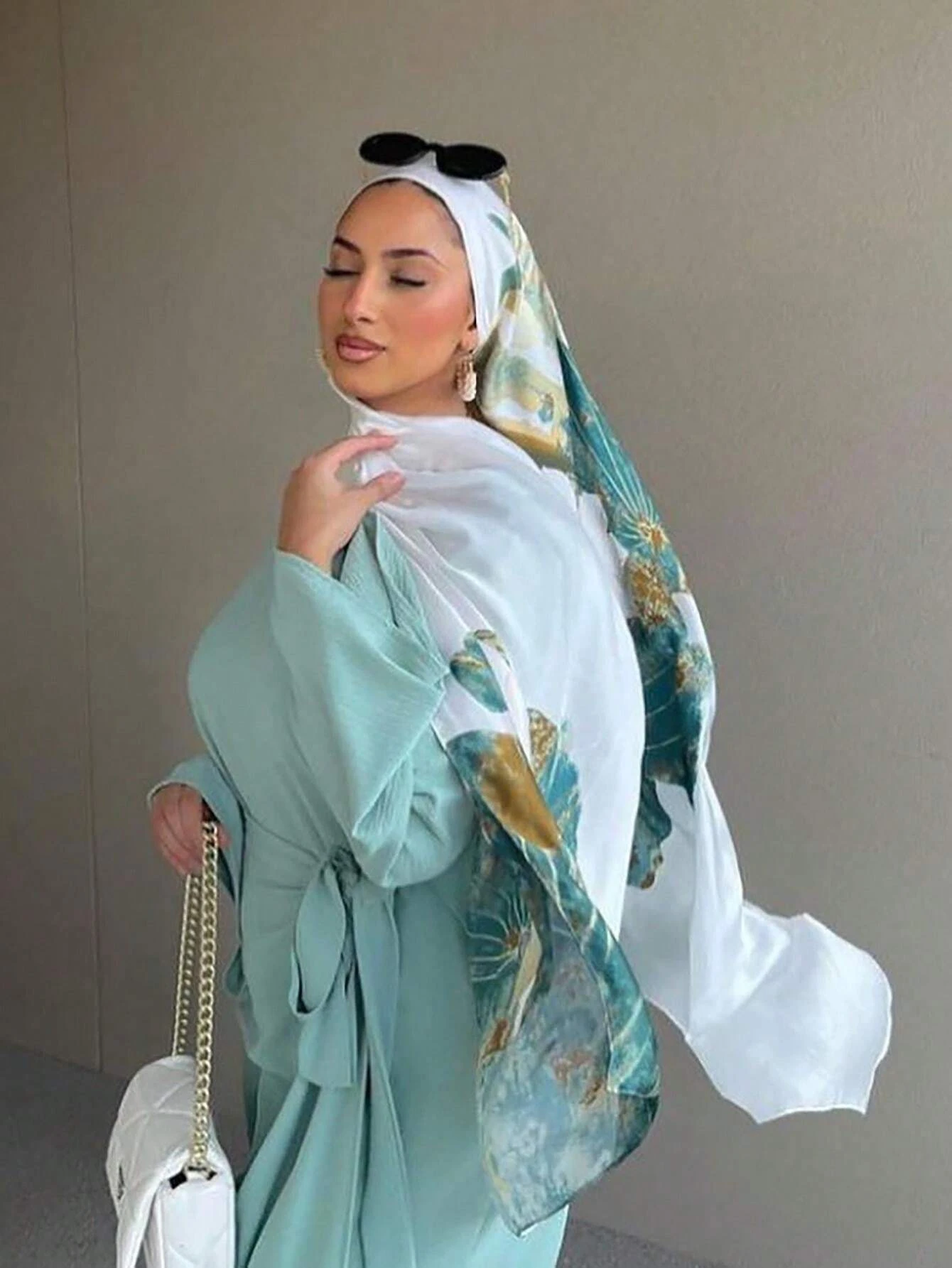 

Spring Scarf Women's Lotus Print Design Scarf Soft Satin Smooth Scarves Muslim Headband Shawl Beach 85x180cm