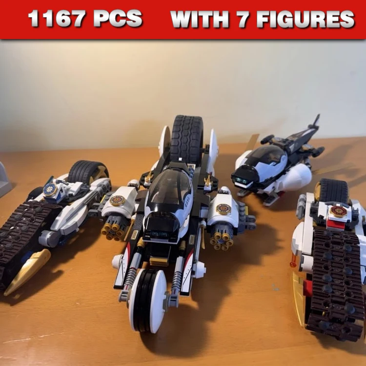

1167pcs Shinobi Ultra Stealth Raider Desert Tank Detachable Helijet Tread Bikes 10528 Building Blocks Sets Compatible with Model