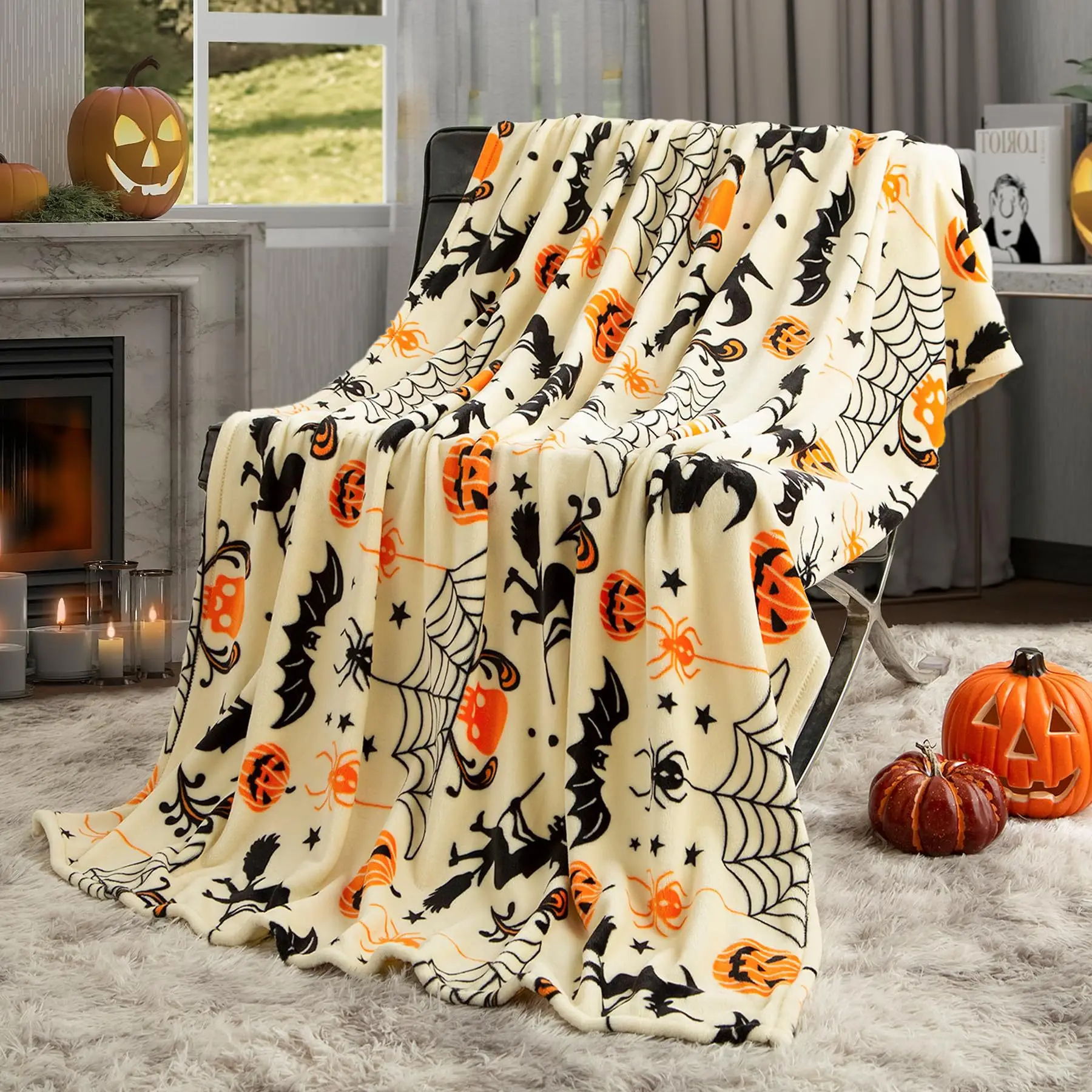 Flannel Blanket Classic Black Cat Ghost Pumpkin Halloween Digital Printing Blanket Source Manufacturer Wholesale Anime Blanket