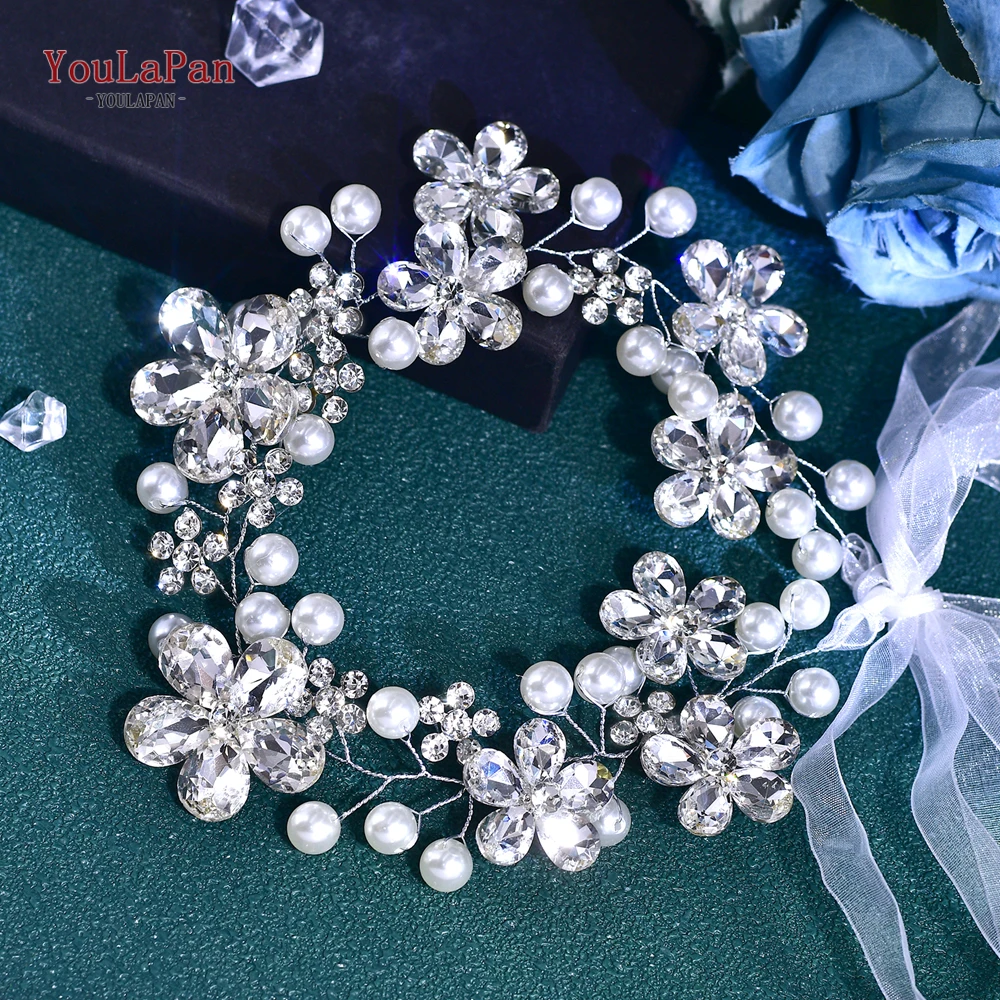 YouLaPan, diadema de novia con diamantes de imitación y perlas de Color plateado, Tiara, diadema para mujer, joyería para el cabello, accesorios para el cabello de boda HP789