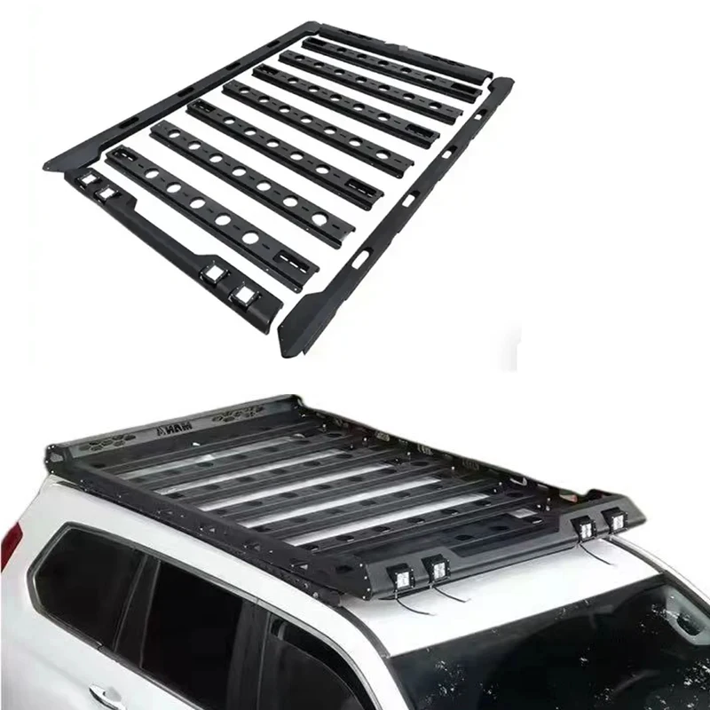 

4x4 Off-Road Iron Aluminum Alloy Roof Rack Luggage Basket Heavy Duty Cargo Carrier Fits FJ Cruiser Wrangler JK Ranger Hilux Mode
