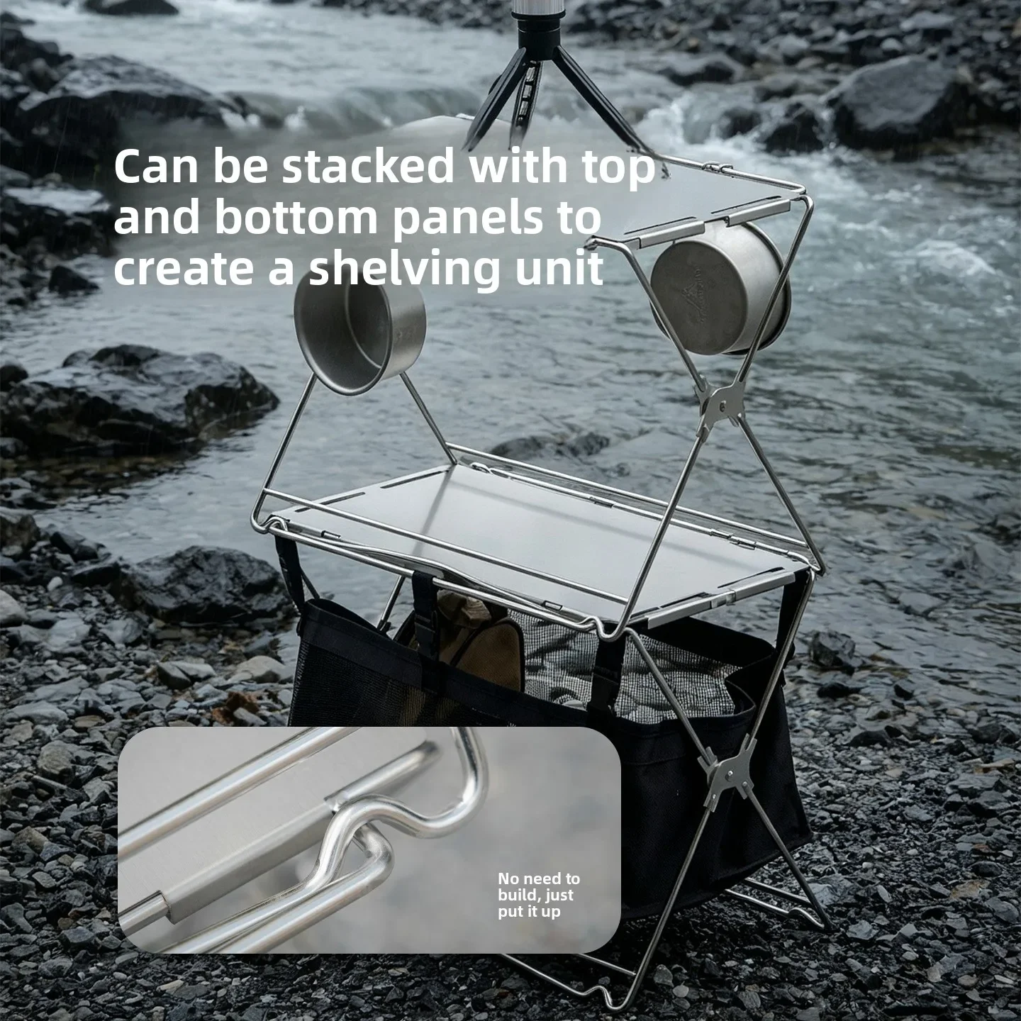 Combination Rack for Outdoor Camping, Camping Combination Rack Is Easy To Carry, Stainless Steel with Storage Bag for Storage