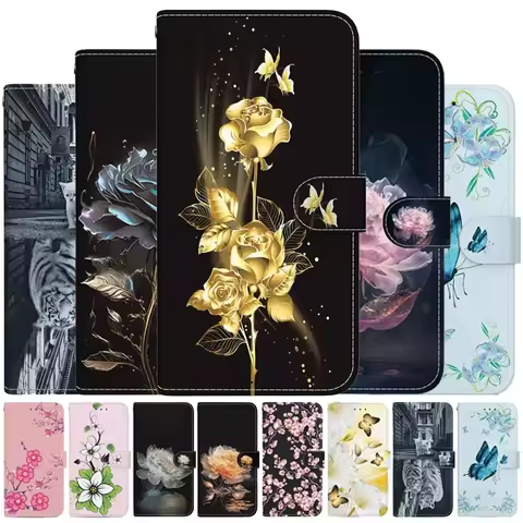 Painted Flip Stand Case on For Samsung Galaxy S24 S21 S22 S23 Ultra Phone Cover S8 S9 S10 Plus S20 FE Wallet Card Holder Fundas