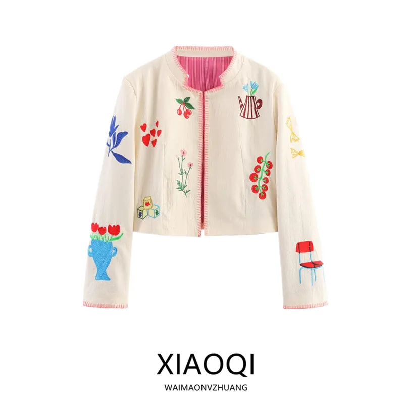 

Simple Embroidery Faion round Ne Long Sve Jaet Women's New Arrival Autumn 2025 Outerwear Ele mat Sle