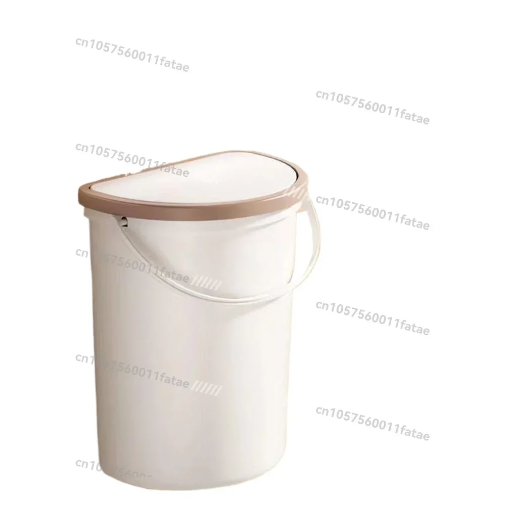 

Trash Can with Handle Wall Mounted Press Design Self-adhesive Wide Open Semi-Circular Waste Bin for Bathroom