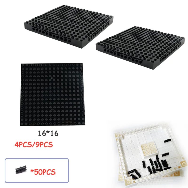 4PCS/9PCS 16*16 Hole Baseplate Technology Building Blocks Base Plate Parts 65803 with 50PCS Pins Hole Pixel Bottom Board Bricks