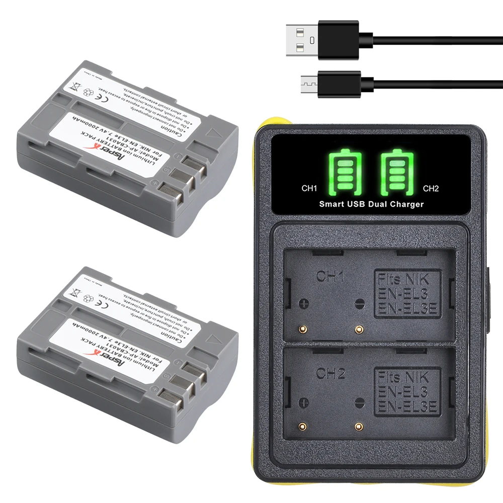 

2000mAh ENEL3e EN-EL3e EN EL3e Camera Battery Bateria + USB LED Charger for Nikon D30 D50 D70 D70S D90 D80 D100 D200 D300