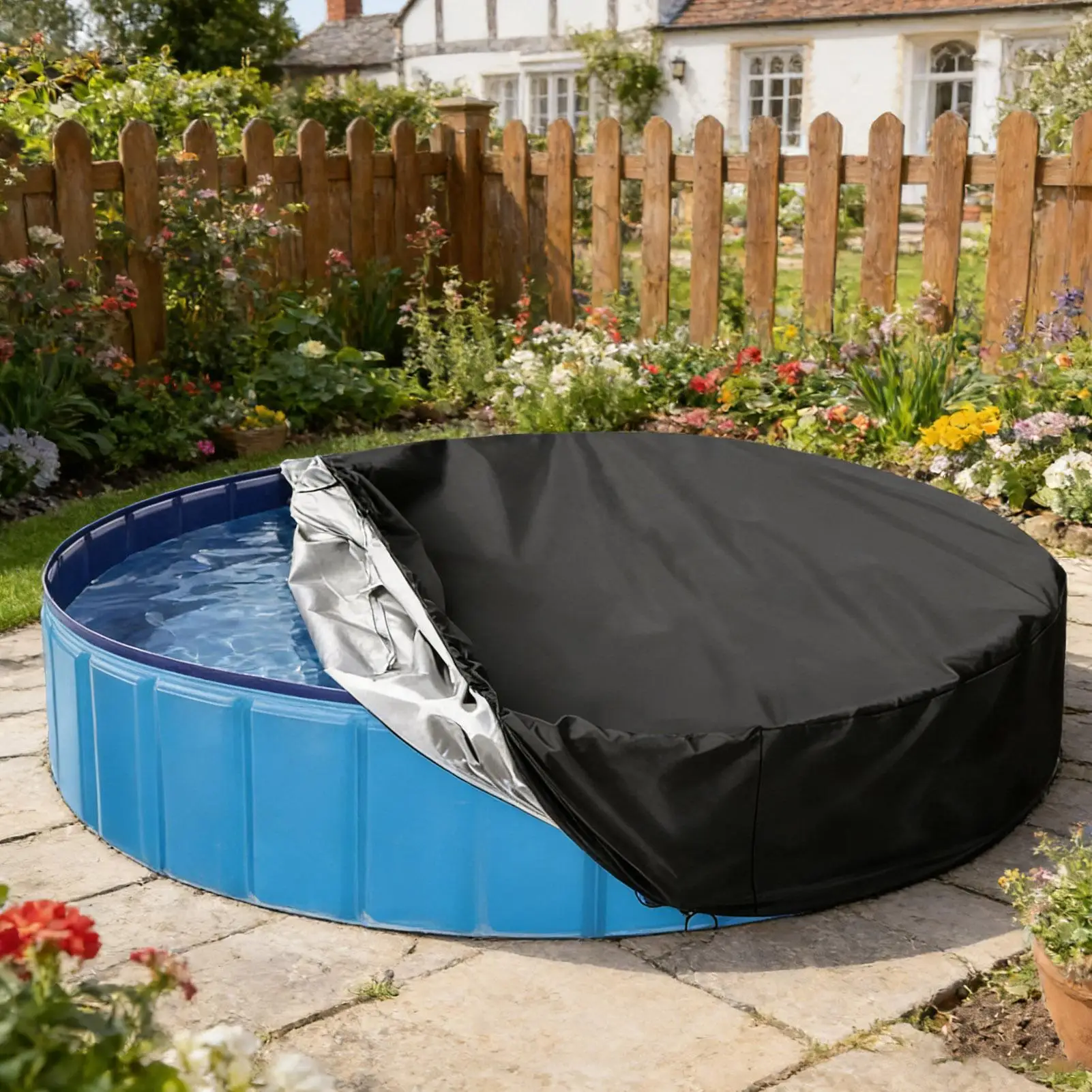 Manta solar redonda para piscina de 10/8/6/4 pies, cubierta protectora plegable de Oxford con cordón ajustable para piscinas y jacuzzis redondos