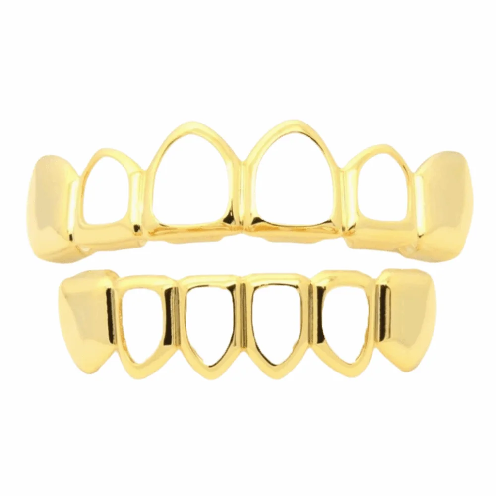 2Pcs/Set Hip Hop Dental Grills Glossy Classic Hollow Teeth Grillz Braces Fashionable Trendy Hollowed-Out Teeth Caps