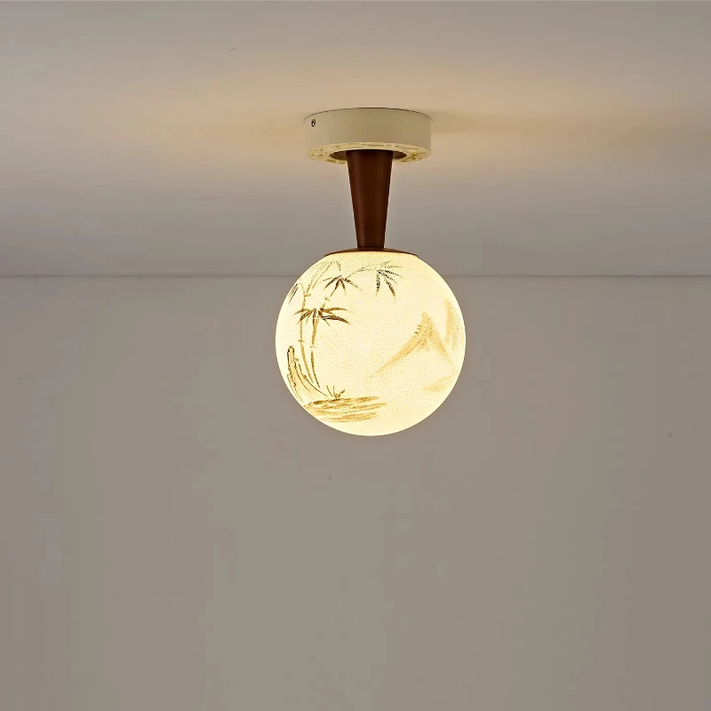 French Medieval Style Bedroom Bedside Rotundity Ceiling Light Living Room Entrance Hall Corridor Balcony Solid Wood Ceiling Lamp