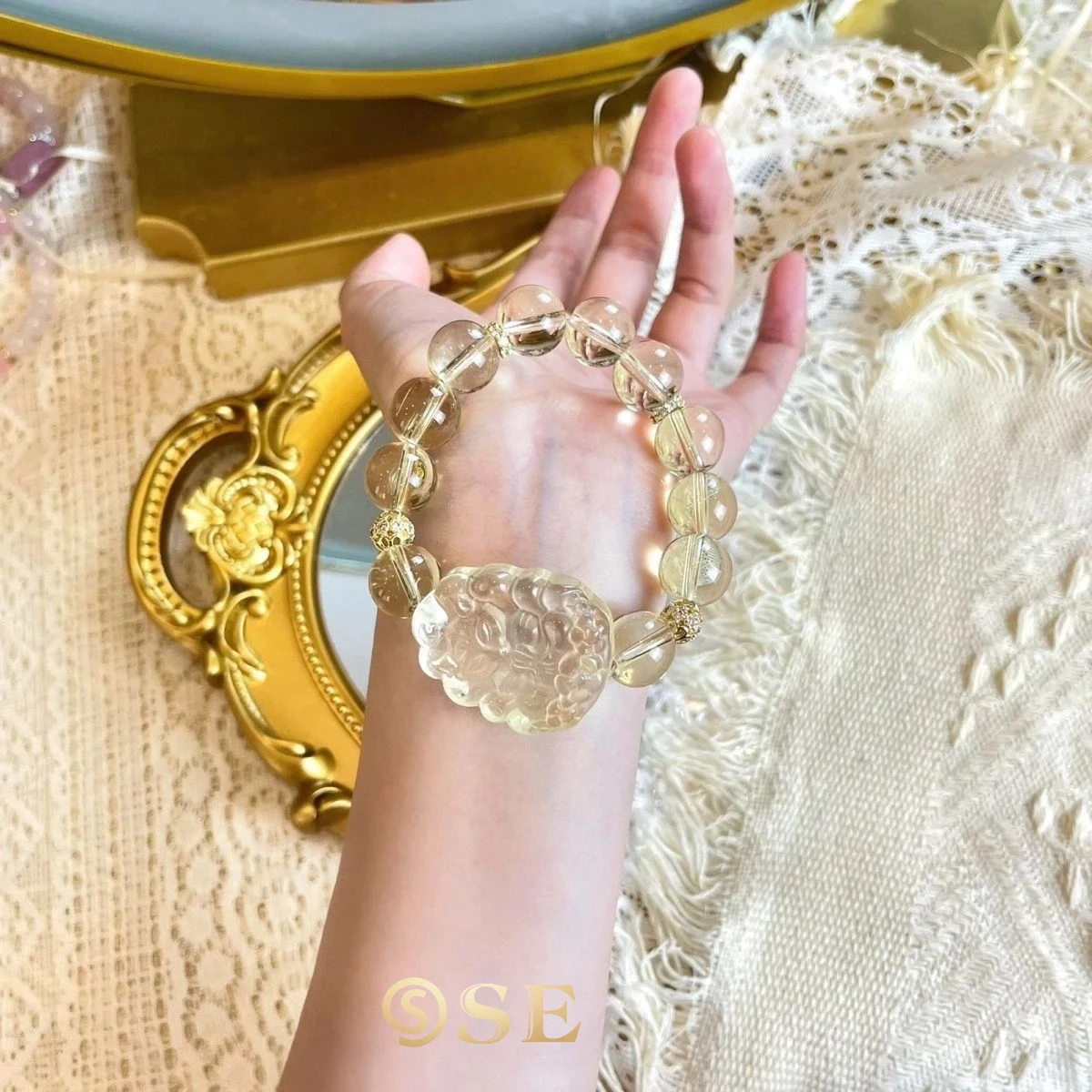 

14mm Pi Xiu Bracelet Jewelry Decoration Feng Shui Citrine Gem Stone Bead Bracelet Good Luck Gift for Unisex Elegant Wealth Gift